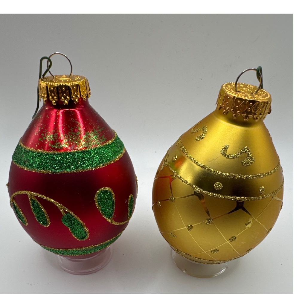 G&D Glass Christmas Ornaments Red Gold Glitter Teardrop Set of 2 3-Inch